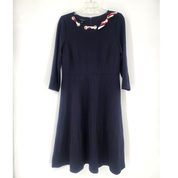 Talbots Navy Fit & Flare Dress w/ Grommet Scarf Detail Size 8 - Picture 11 of 12